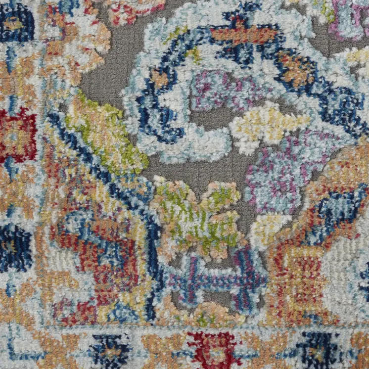 6' Ivory Gray and Orange Floral Distressed Non Skid Runner Rug