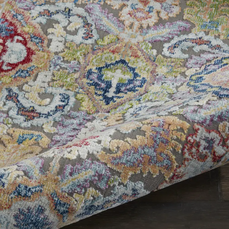 6' Ivory Gray and Orange Floral Distressed Non Skid Runner Rug