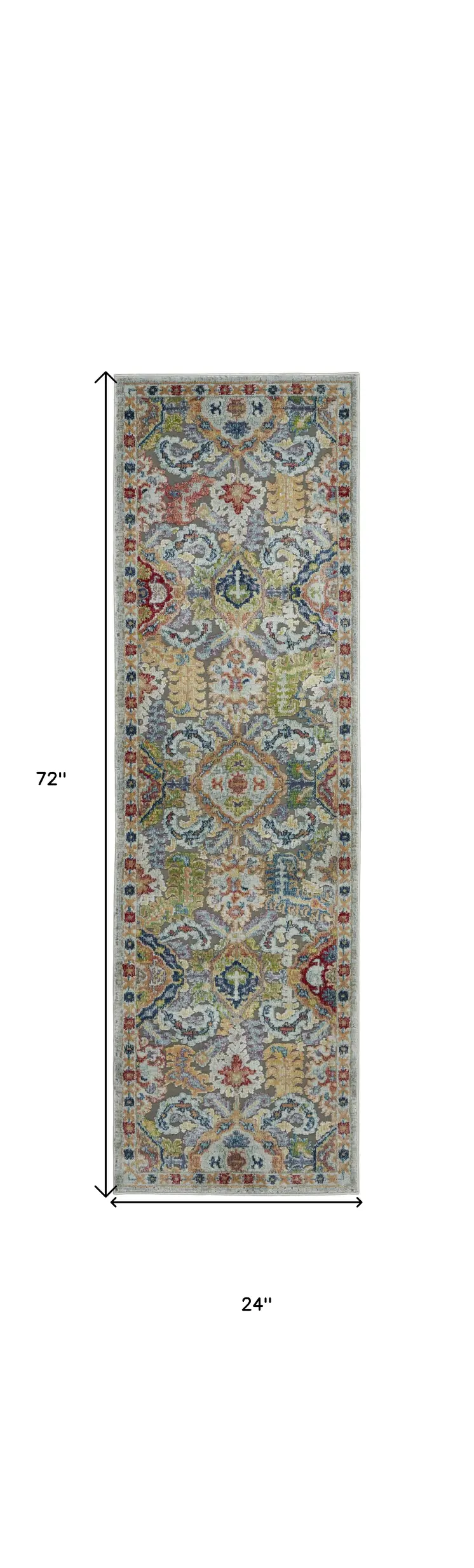 6' Ivory Gray and Orange Floral Distressed Non Skid Runner Rug