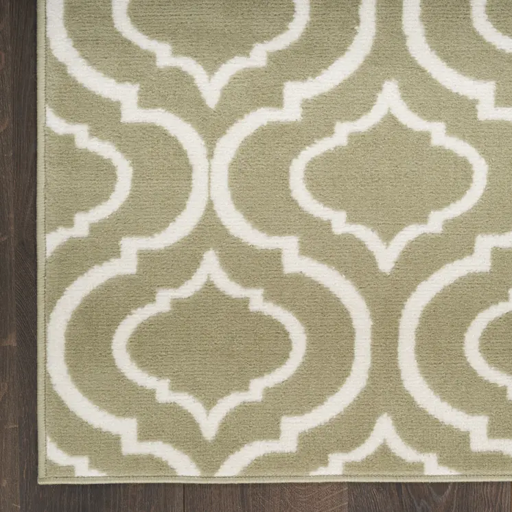 8' X 10' Olive Green and Ivory Trellis Non Skid Area Rug