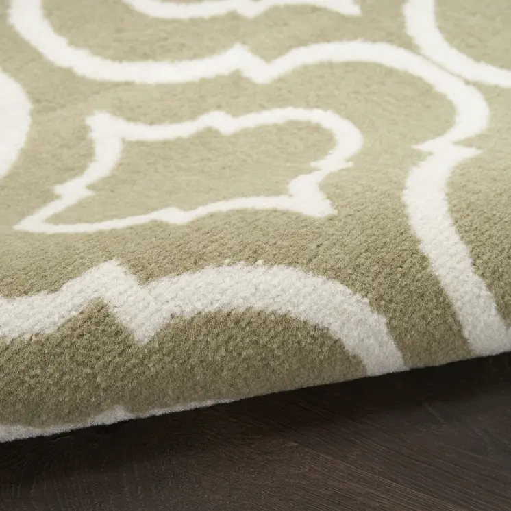 8' X 10' Olive Green and Ivory Trellis Non Skid Area Rug