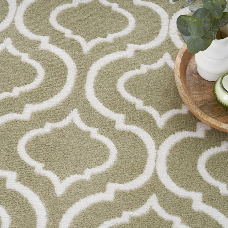 8' X 10' Olive Green and Ivory Trellis Non Skid Area Rug