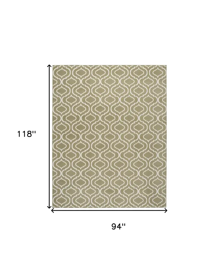 8' X 10' Olive Green and Ivory Trellis Non Skid Area Rug