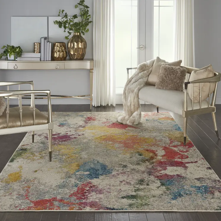 7' X 10' Ivory Abstract Power Loom Area Rug