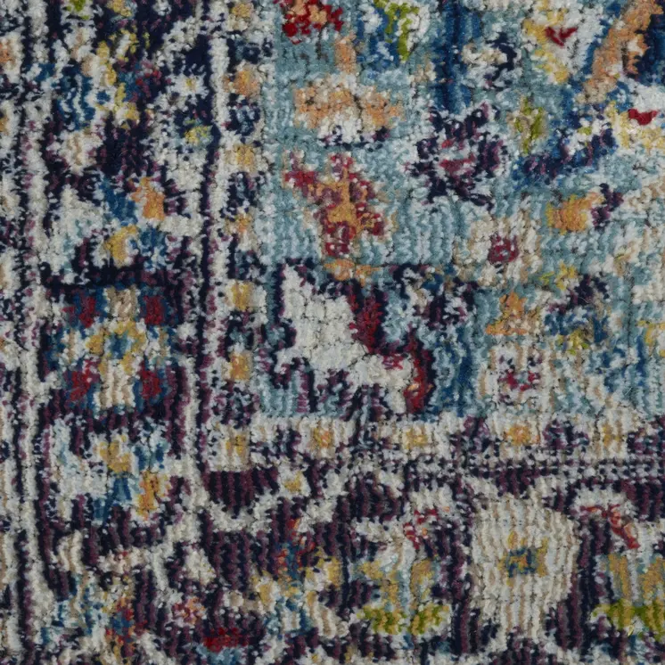6' Teal Blue Orange and Black Floral Distressed Non Skid Runner Rug