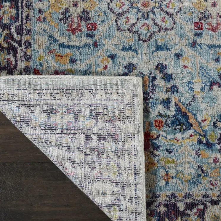 6' Teal Blue Orange and Black Floral Distressed Non Skid Runner Rug