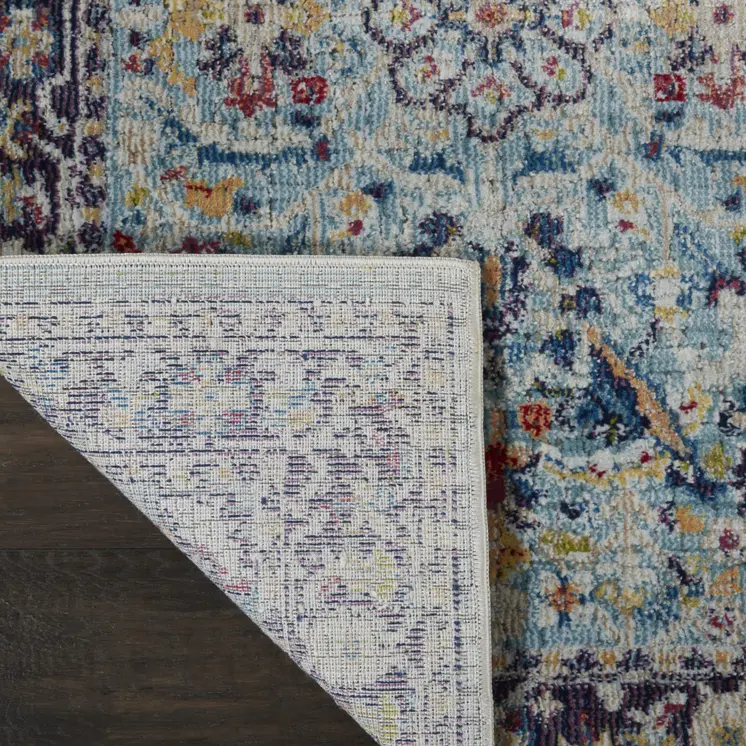 6' Teal Blue Orange and Black Floral Distressed Non Skid Runner Rug