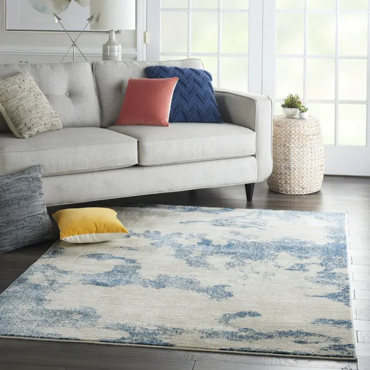 4' X 6' Light Blue and Ivory Abstract Non Skid Area Rug