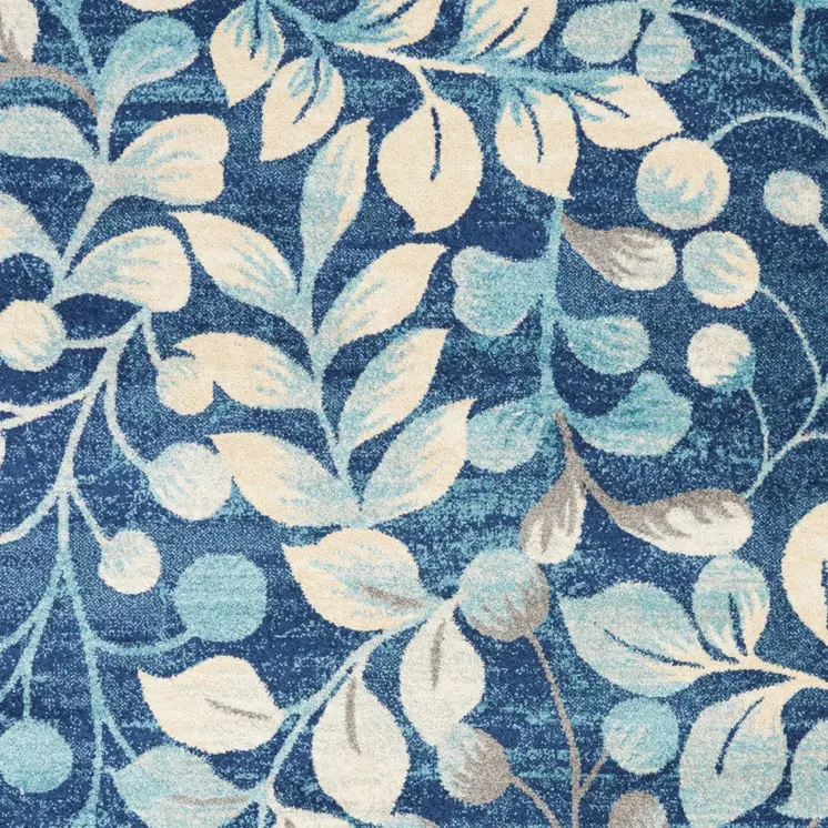 5' X 7' Navy Blue and Beige Botanical Leaves Area Rug