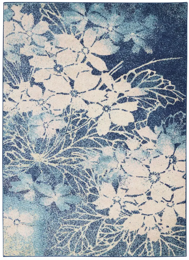 5' X 7' Navy Blue and Ivory Floral Area Rug