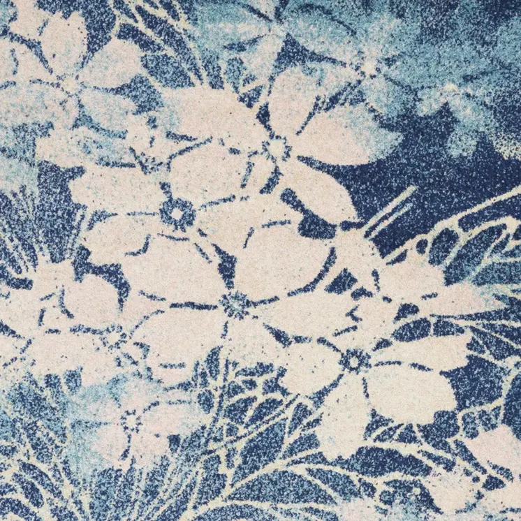 5' X 7' Navy Blue and Ivory Floral Area Rug
