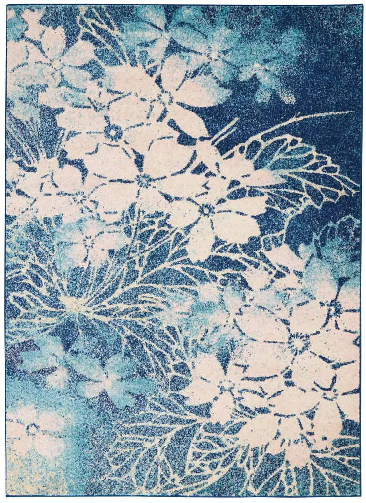 6' X 9' Navy Blue and Ivory Floral Area Rug