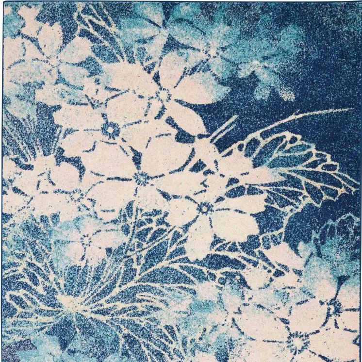 6' X 9' Navy Blue and Ivory Floral Area Rug