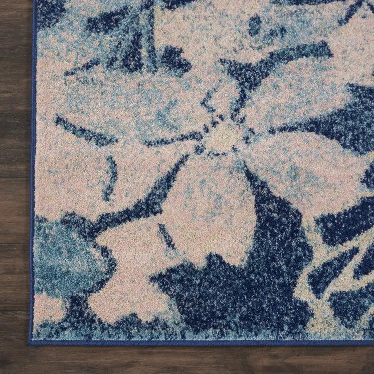 6' X 9' Navy Blue and Ivory Floral Area Rug