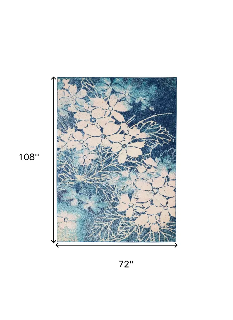 6' X 9' Navy Blue and Ivory Floral Area Rug