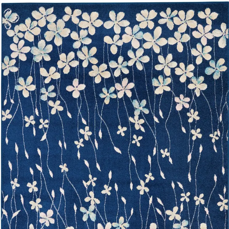 6' X 9' Navy Blue and Ivory Floral Area Rug