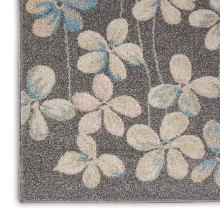 6' X 9' Navy Blue and Ivory Floral Area Rug