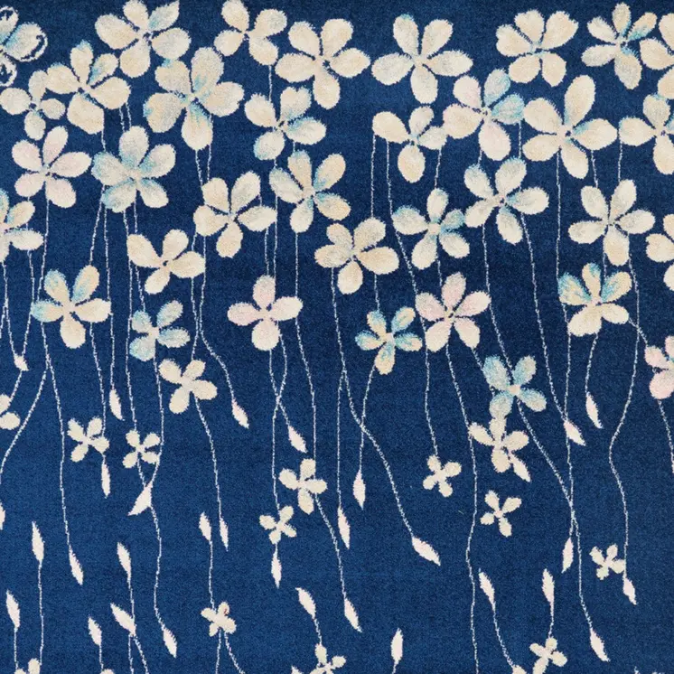 6' X 9' Navy Blue and Ivory Floral Area Rug