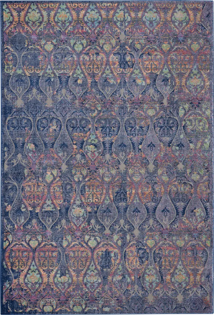 4' X 6' Navy Blue and Orange Ogee Distressed Non Skid Area Rug