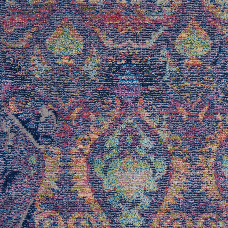 4' X 6' Navy Blue and Orange Ogee Distressed Non Skid Area Rug