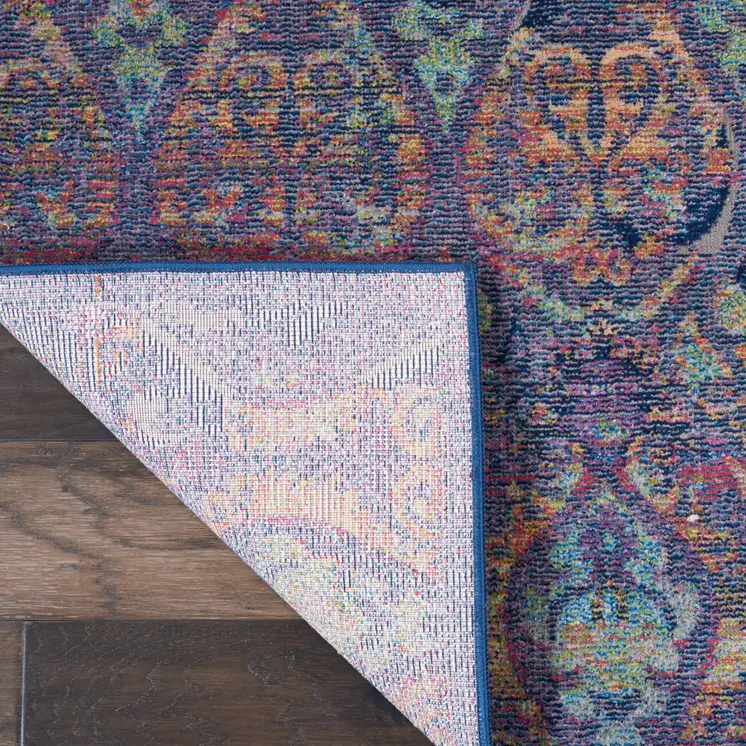 4' X 6' Navy Blue and Orange Ogee Distressed Non Skid Area Rug