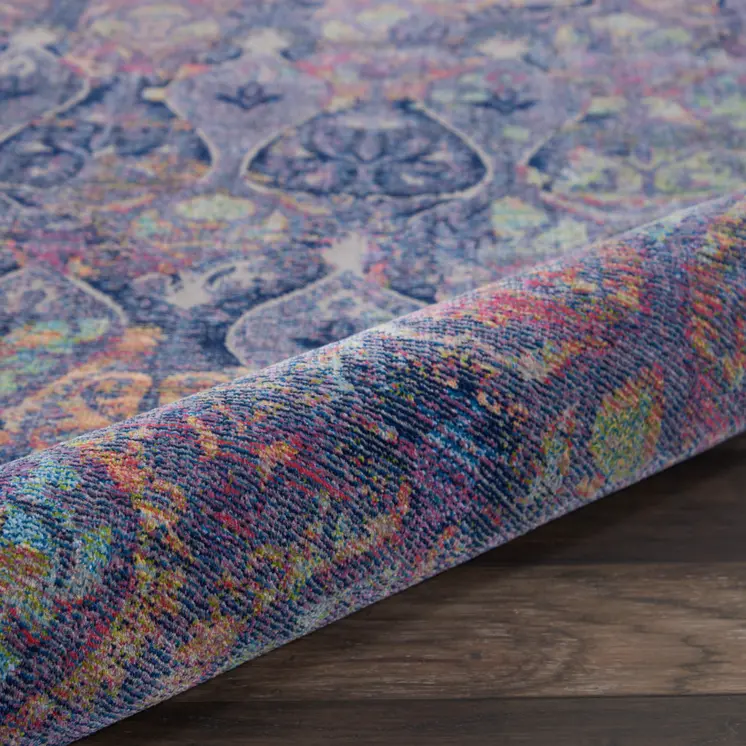 4' X 6' Navy Blue and Orange Ogee Distressed Non Skid Area Rug