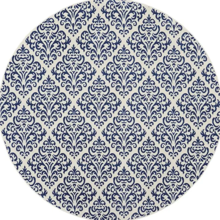 4' X 6' Navy Blue and Orange Ogee Distressed Non Skid Area Rug