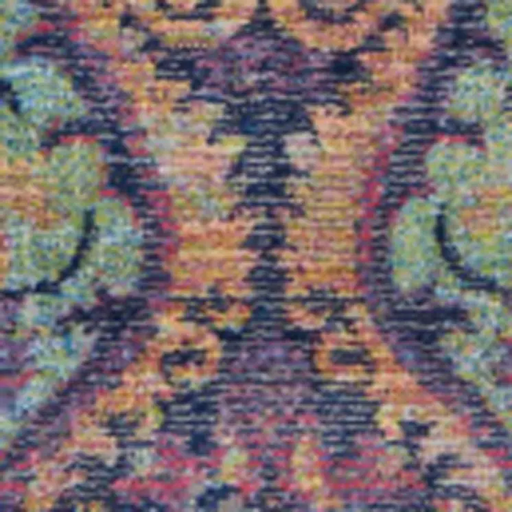 4' X 6' Navy Blue and Orange Ogee Distressed Non Skid Area Rug