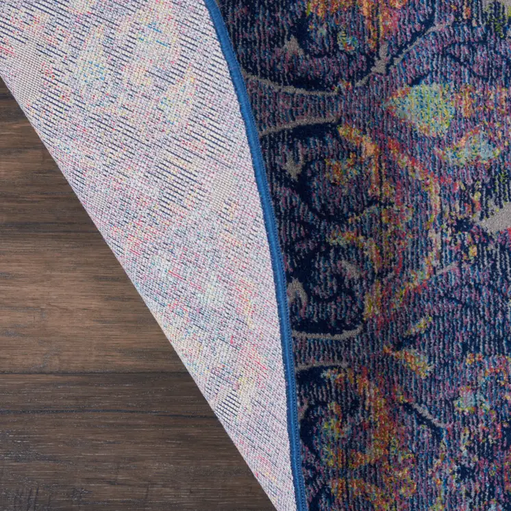 6' Navy Blue and Orange Ogee Distressed Non Skid Round Rug