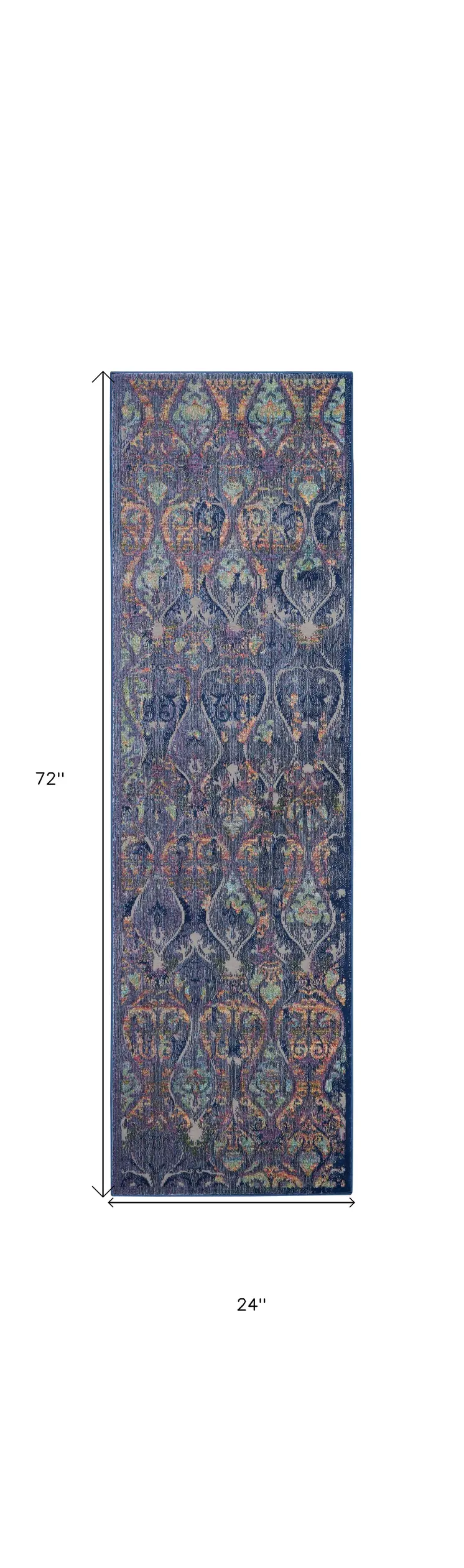6' Navy Blue and Orange Ogee Distressed Non Skid Runner Rug