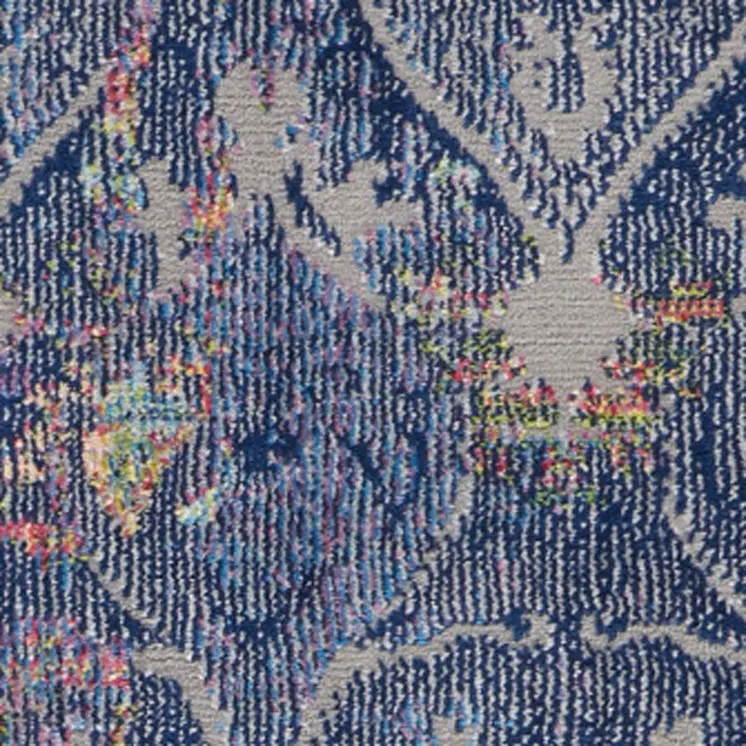 6' Navy Blue and Orange Ogee Distressed Non Skid Runner Rug