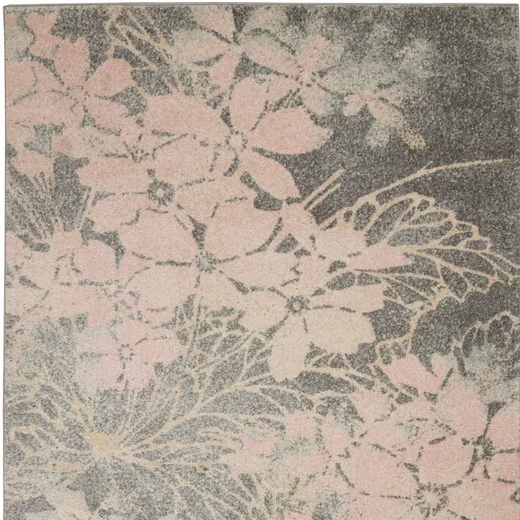 5' X 7' Gray And Pink Floral Area Rug