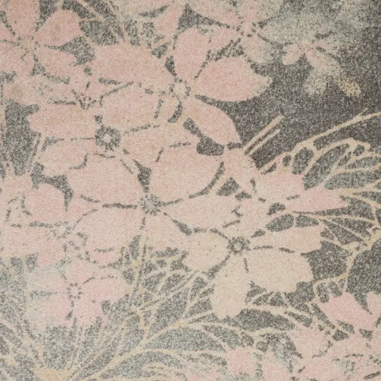 5' X 7' Gray And Pink Floral Area Rug