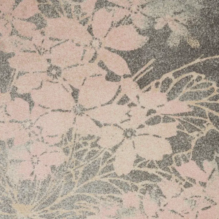 6' X 9' Gray And Pink Floral Area Rug