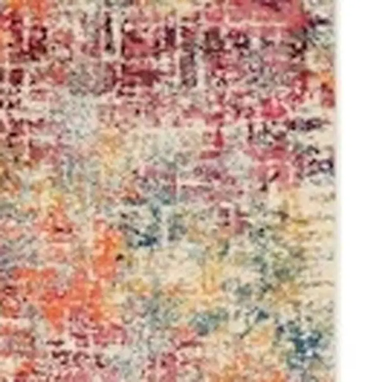 10' Ivory Orange and Pink Abstract Distressed Non Skid Runner Rug