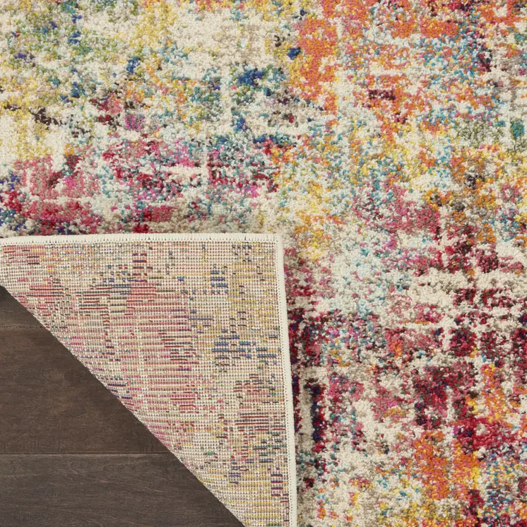 10' Ivory Orange and Pink Abstract Distressed Non Skid Runner Rug
