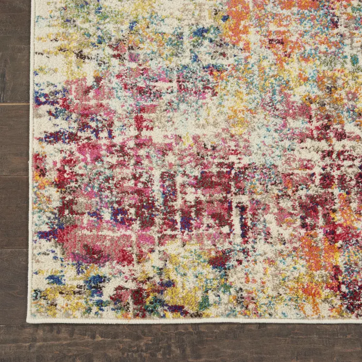 10' Ivory Orange and Pink Abstract Distressed Non Skid Runner Rug