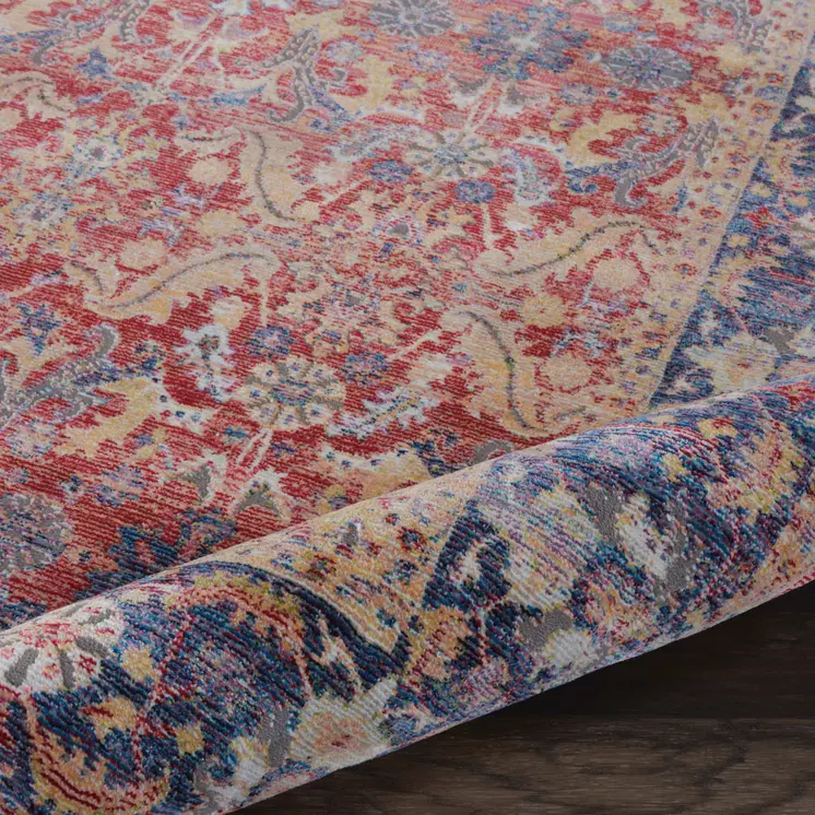 4' X 6' Blue and Red Oriental Distressed Non Skid Area Rug