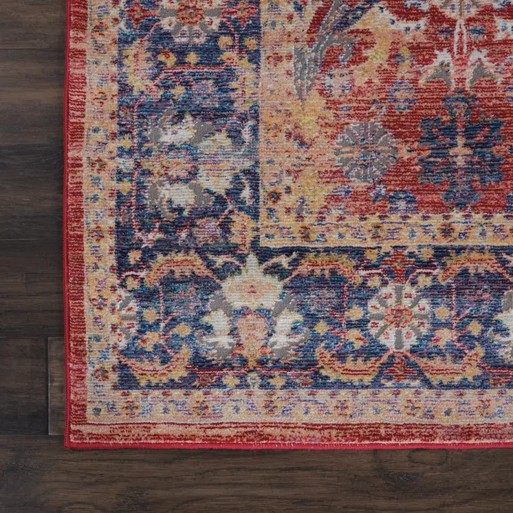 4' X 6' Blue and Red Oriental Distressed Non Skid Area Rug