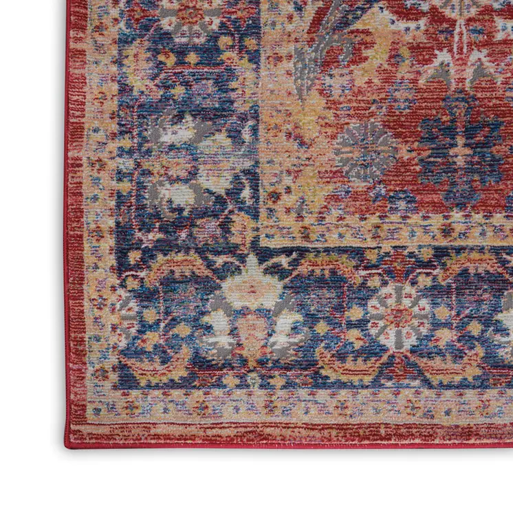 4' X 6' Blue and Red Oriental Distressed Non Skid Area Rug