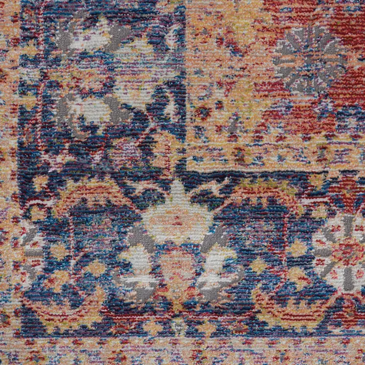 4' X 6' Blue and Red Oriental Distressed Non Skid Area Rug