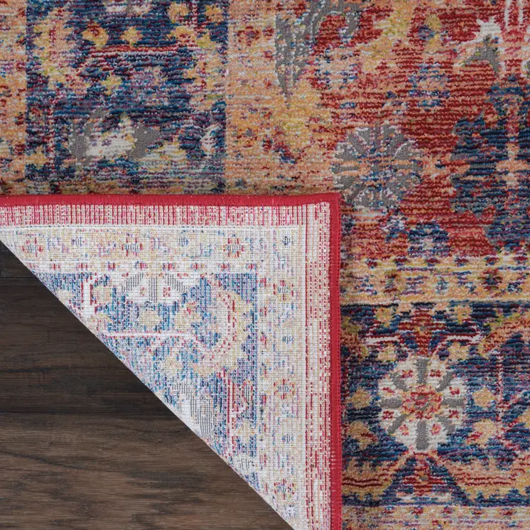 4' X 6' Blue and Red Oriental Distressed Non Skid Area Rug