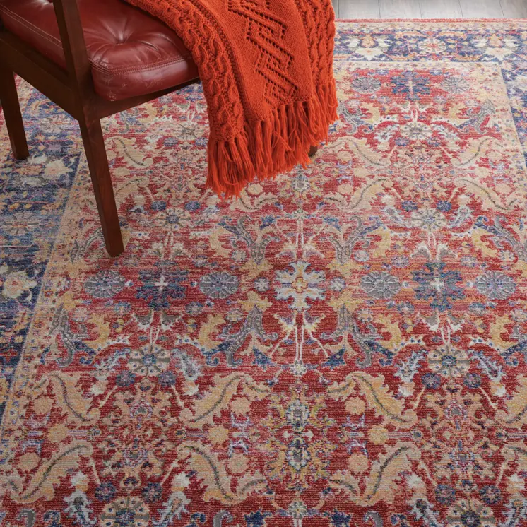 4' X 6' Blue and Red Oriental Distressed Non Skid Area Rug