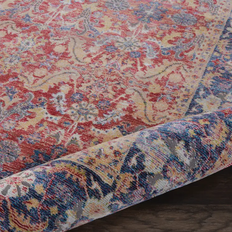 4' X 6' Blue and Red Oriental Distressed Non Skid Area Rug