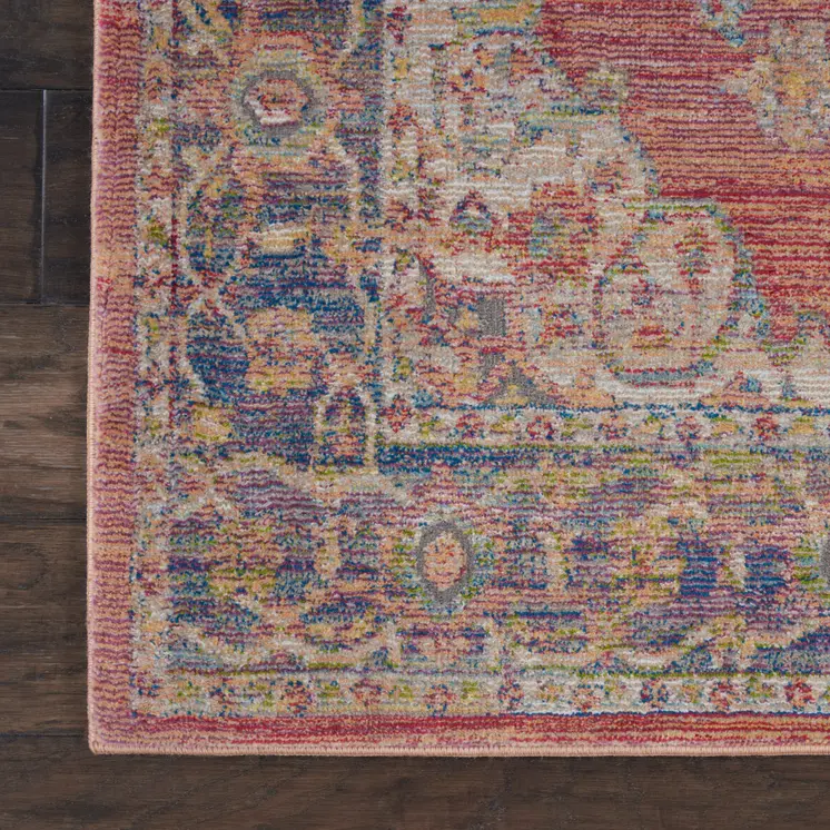 4' X 6' Blue and Red Floral Medallion Distressed Non Skid Area Rug