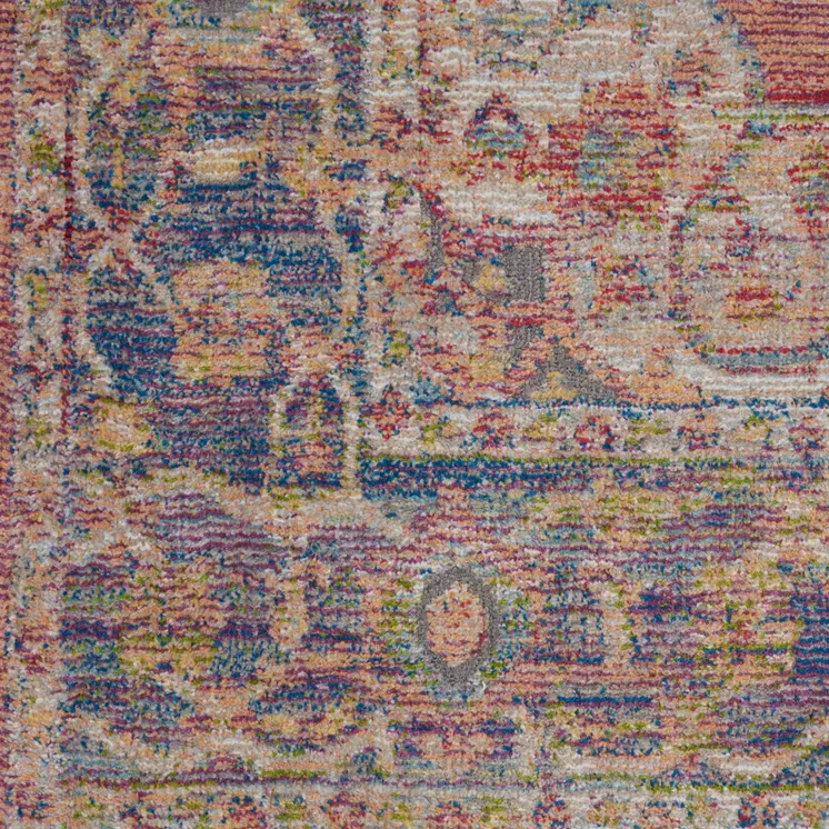 4' X 6' Blue and Red Floral Medallion Distressed Non Skid Area Rug