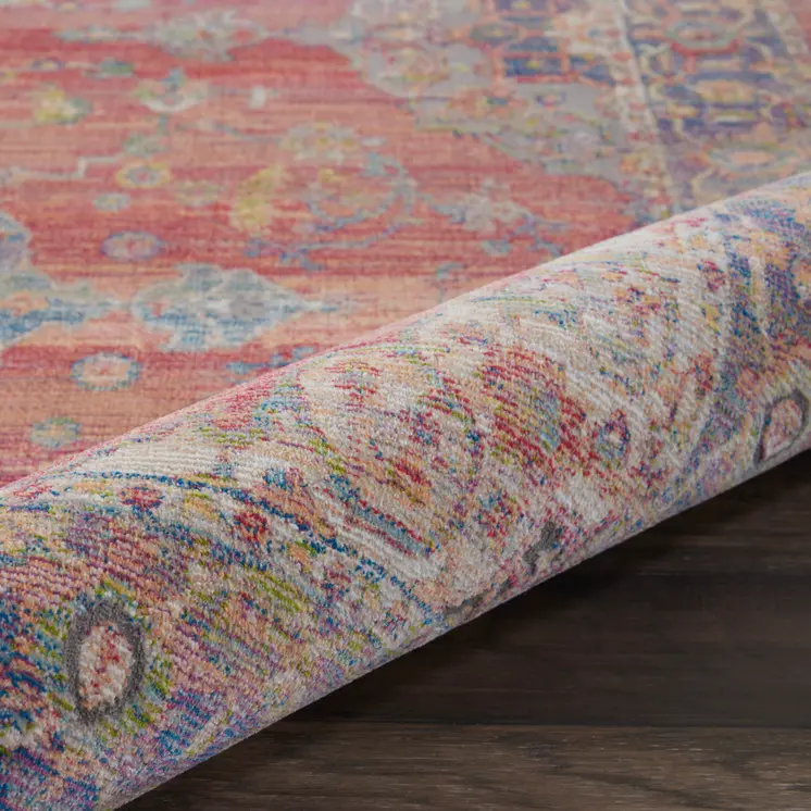 4' X 6' Blue and Red Floral Medallion Distressed Non Skid Area Rug
