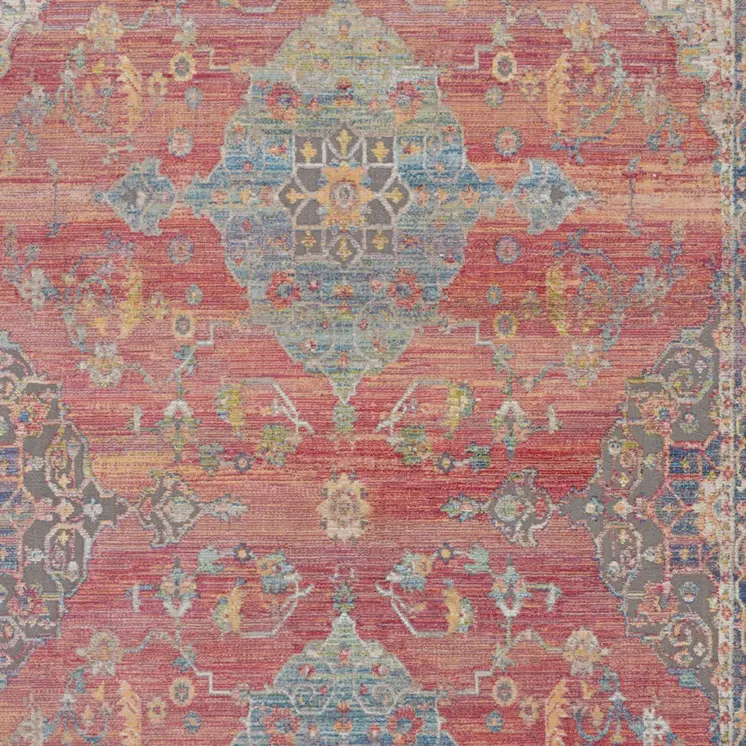 4' X 6' Blue and Red Floral Medallion Distressed Non Skid Area Rug