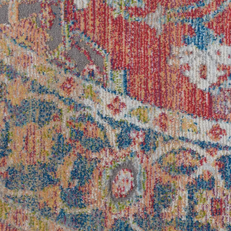 6' Blue and Red Floral Medallion Distressed Non Skid Round Rug