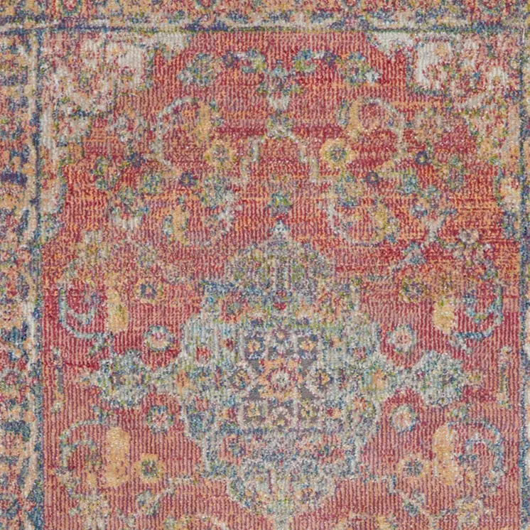 6' Blue and Red Floral Distressed Non Skid Runner Rug